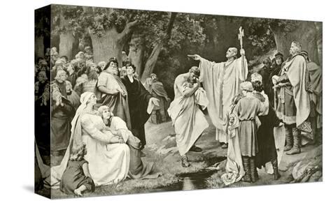 Old 1894 ANTIQUE PHOTOGRAVURE PRINT Charlemagne At Witikind/'s Baptism by Paul Thumann